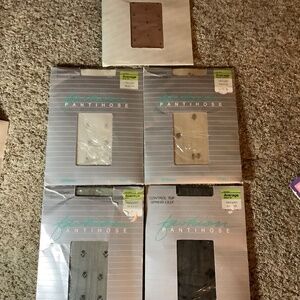 5 Pair JC Penney Fashion PANTYHOSE Size AVERAGE Textured NYLONS Taupe Gray Black